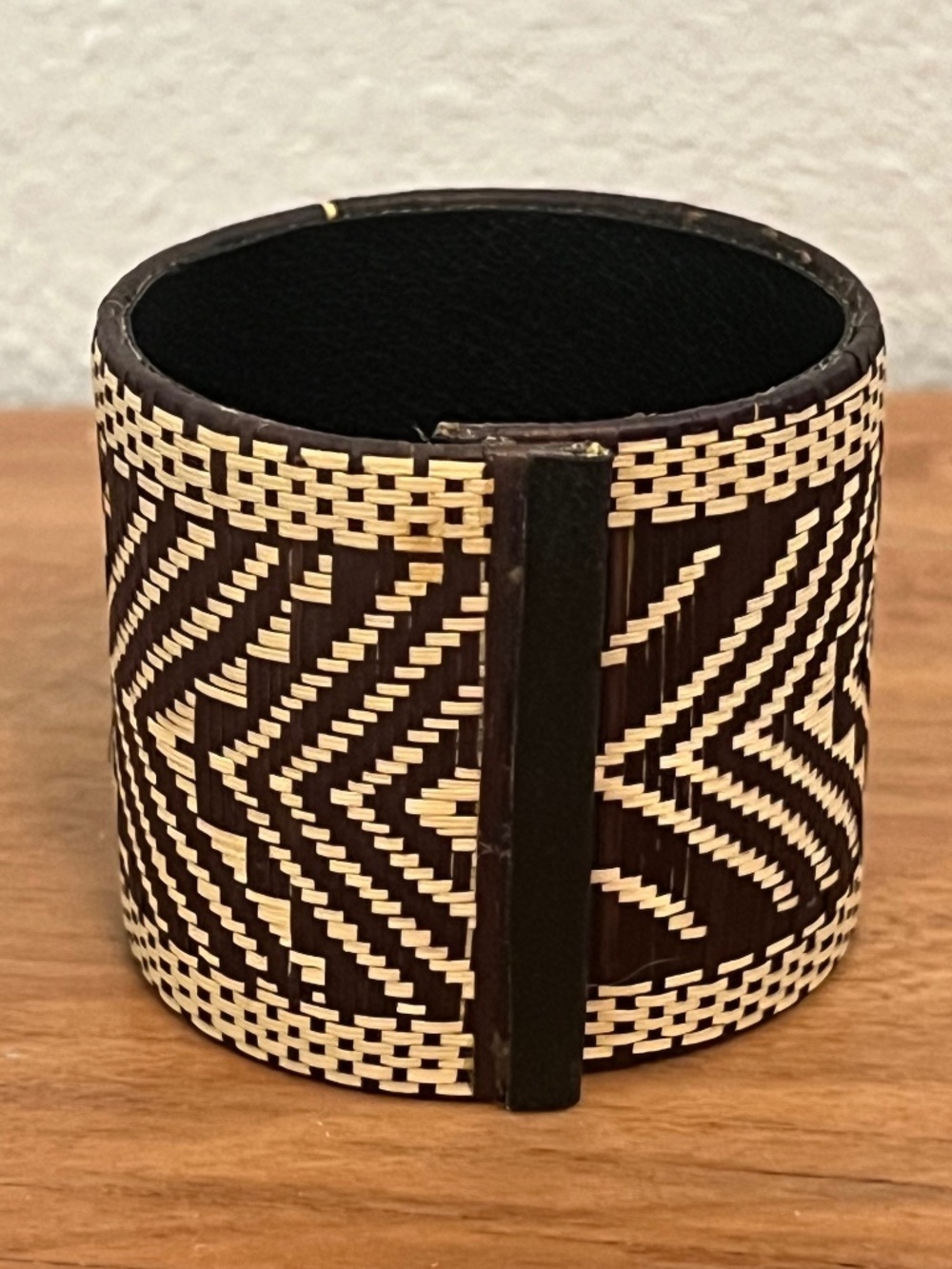 Wide Woven Cane Fiber Cuff Bracelet Brown Tan Chevron Tribal Bangle Boho Chic